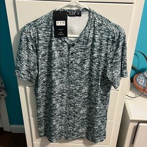 Black and White Casual Button Down Shirt with Abstract Pattern